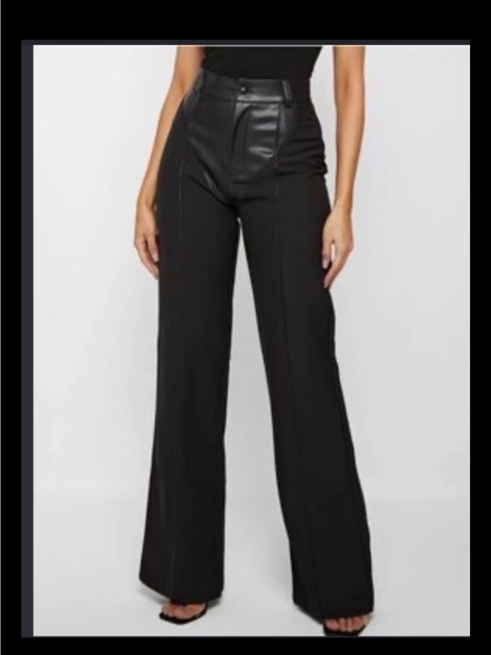 Maniere De Voir Black Faux Leather Paneled High Rise Flare Pants US 2 NWT